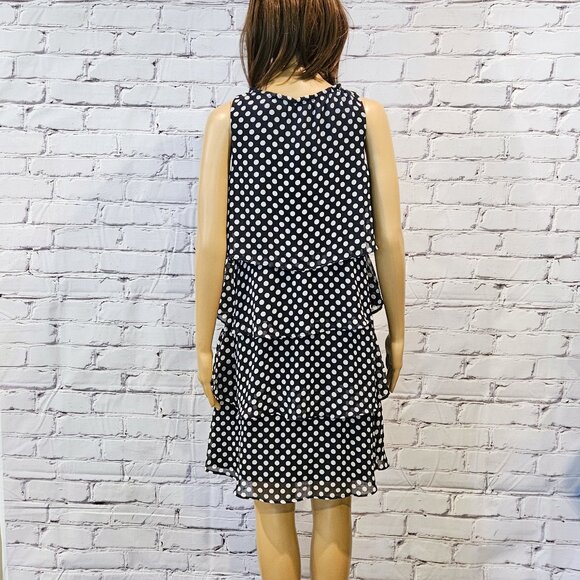 ROZ & ALI, Sleeveless navy blue polka dot ruffle tiered dress - Picture 10 of 11